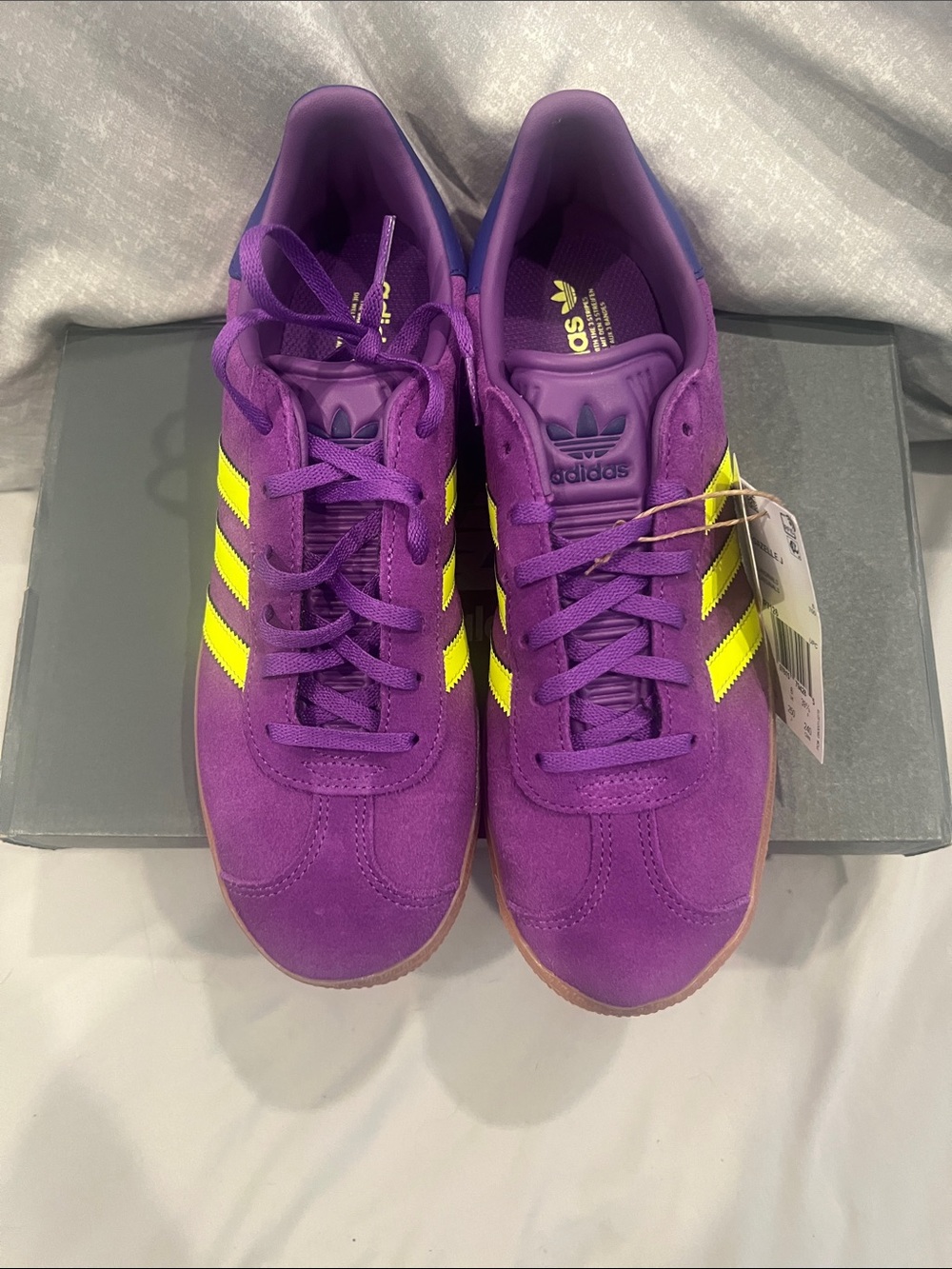 adidas Purple Suede Sneakers with Neon Yellow Stripes - Picture 3 of 4